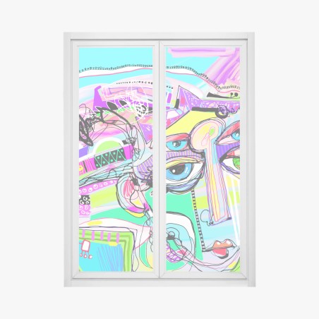 Window decal vibrant abstract face portrait • Wallissimo®