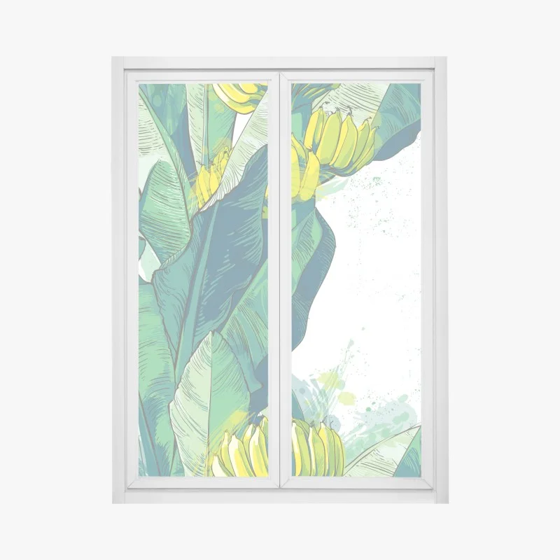 Window decal tropical banana leaf illustration