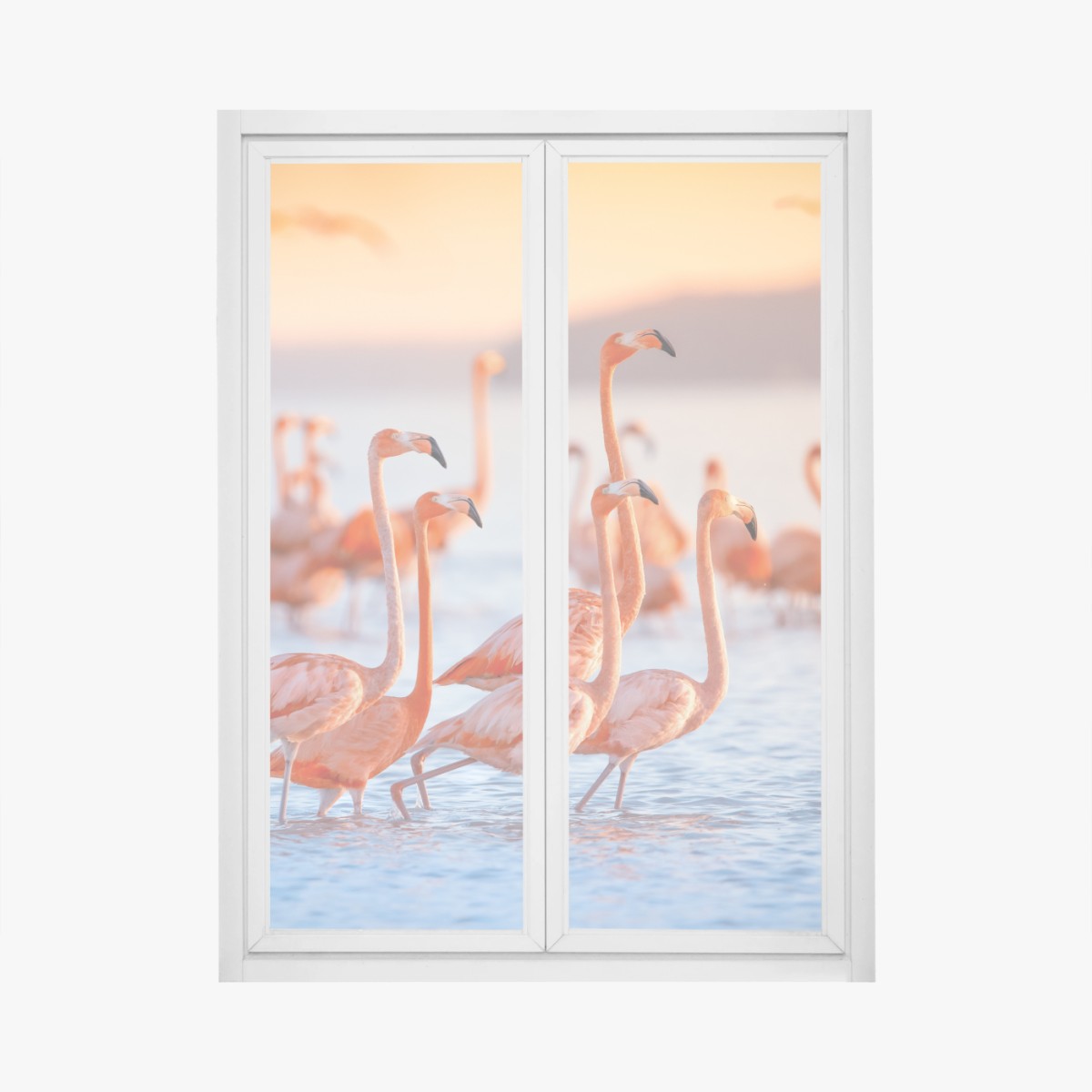Window decal pink flamingos at sunset • Wallissimo® Window decal pink flamingos at sunset • Wallissimo®