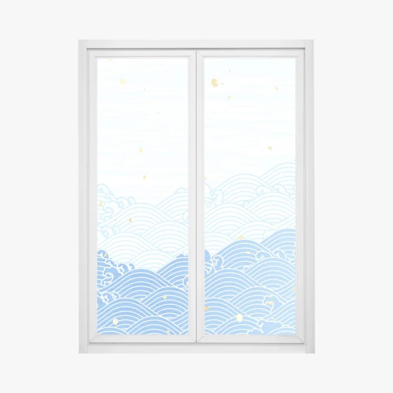 Window decal calm blue waves with gold accents