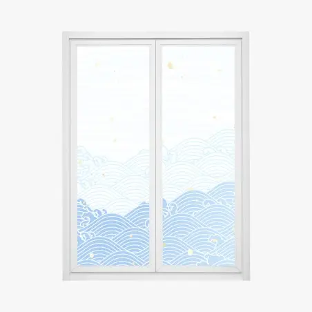 Window decal calm blue waves with gold accents • Wallissimo®