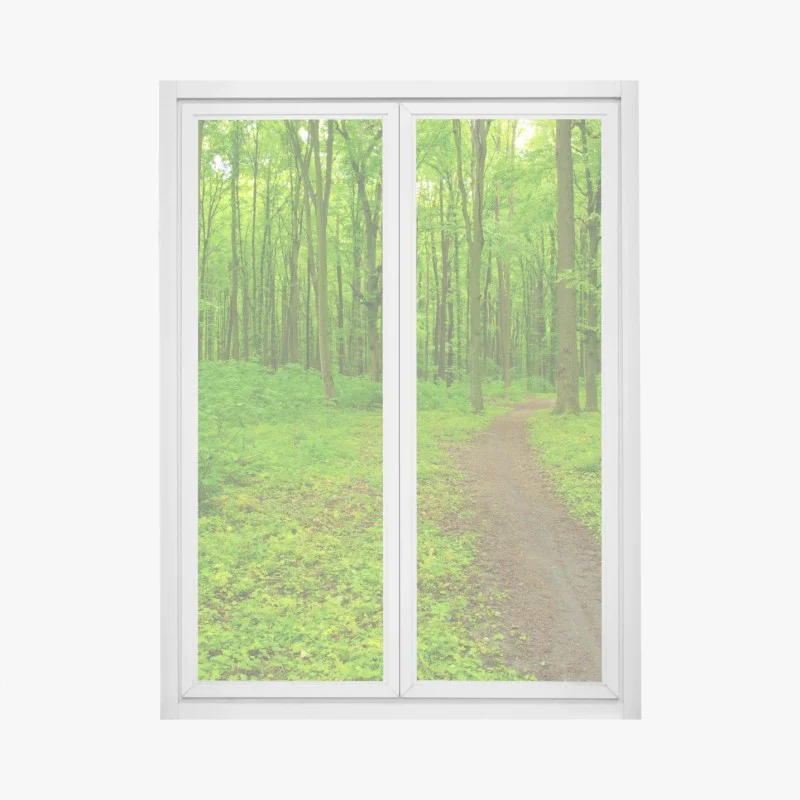 Window decal serene green forest trail