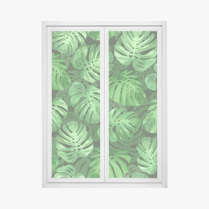 Window decal tropical monstera leaf pattern