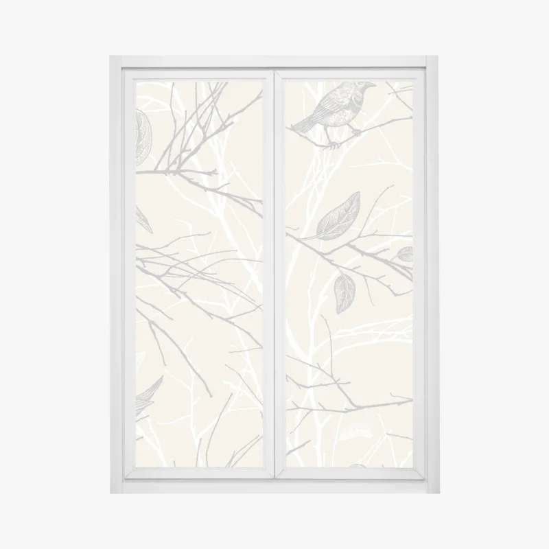 Window decal soft beige bird and branch pattern