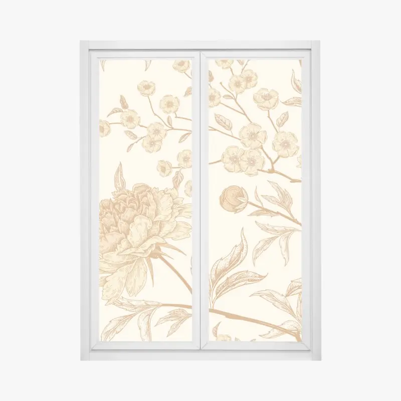 Window decal vintage beige peony floral pattern