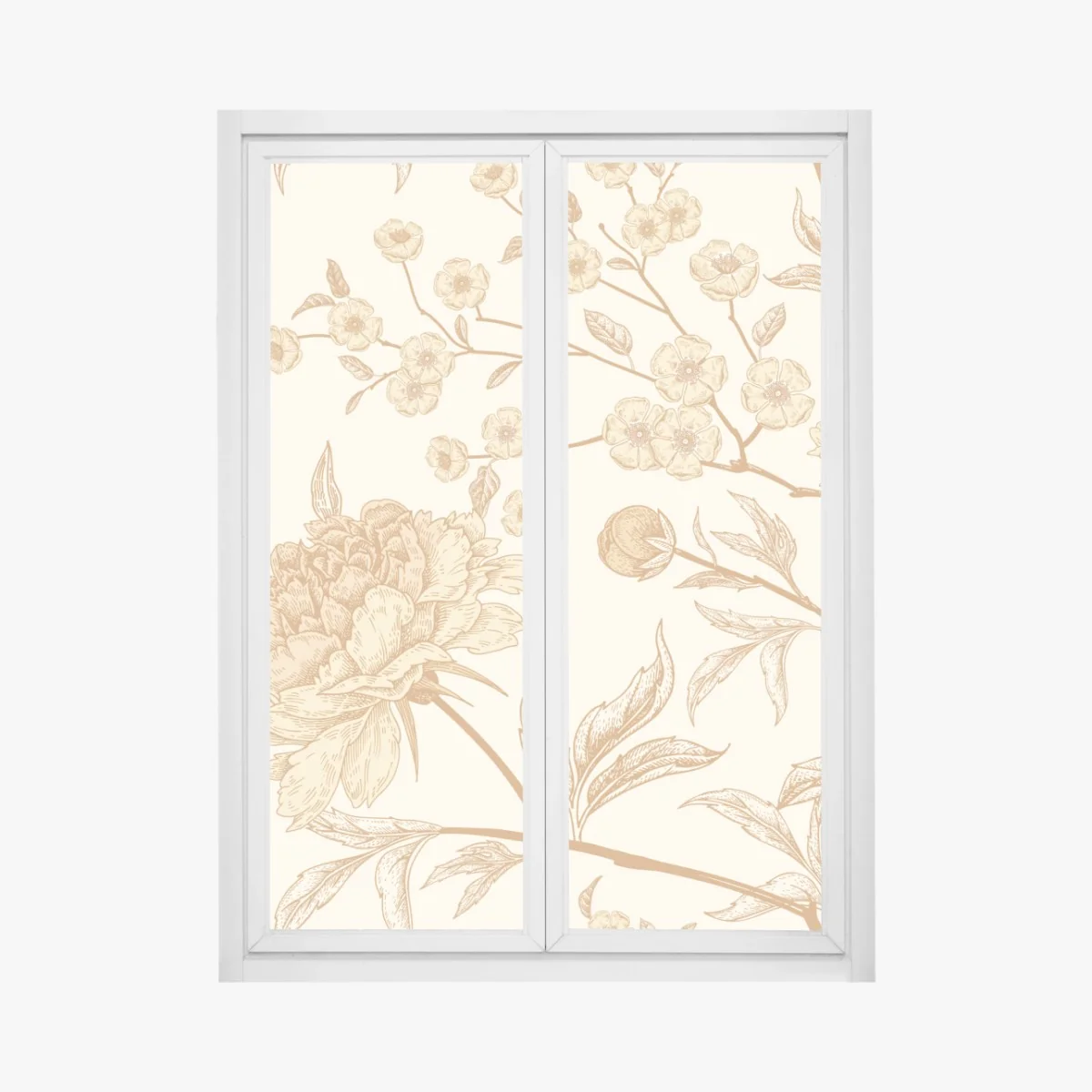 Window decal vintage beige peony floral pattern • Wallissimo® Window decal vintage beige peony floral pattern • Wallissimo®