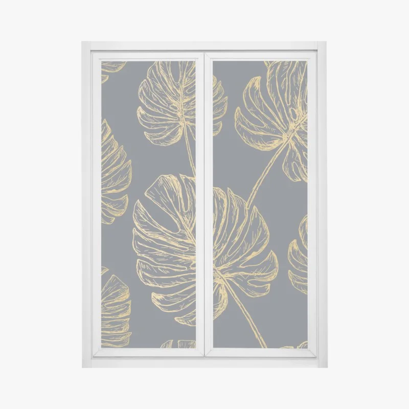 Window decal gold monstera leaves on dark background