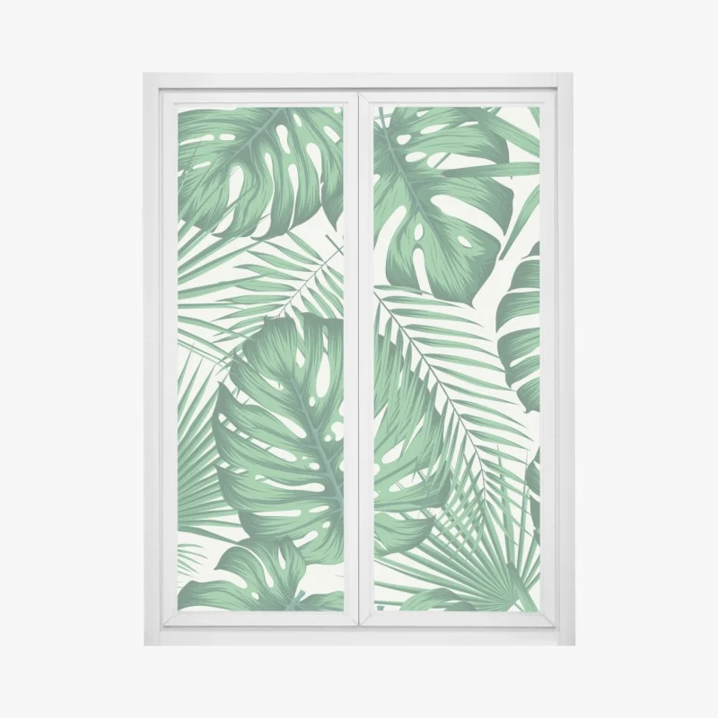 Window decal tropical monstera and palm leaves pattern