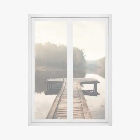 Window decal autumn morning at the lakeside dock • Wallissimo®