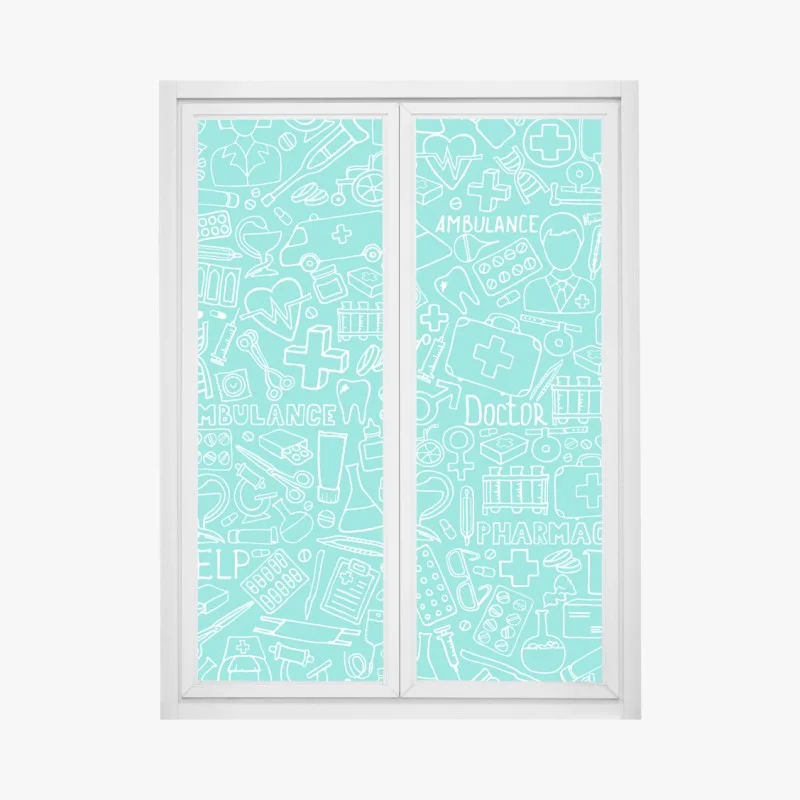Window decal turquoise medical icons seamless pattern