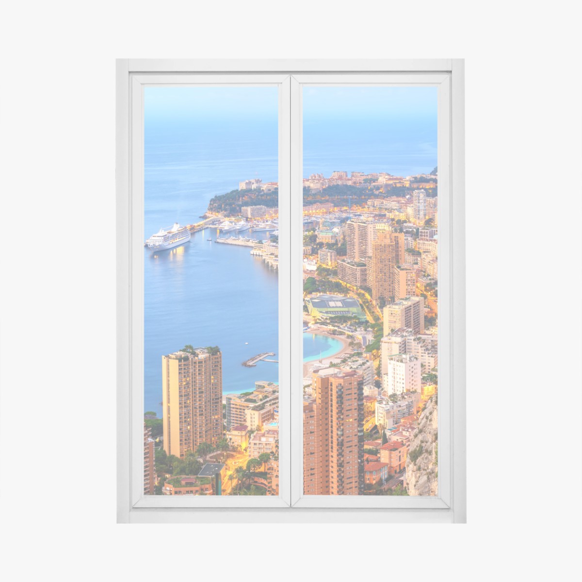 Window decal Monaco coastal cityscape at dusk • Wallissimo® Window decal Monaco coastal cityscape at dusk • Wallissimo®