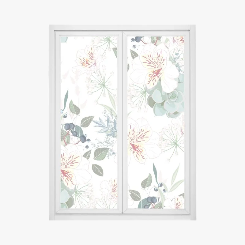 Window decal delicate pastel floral pattern