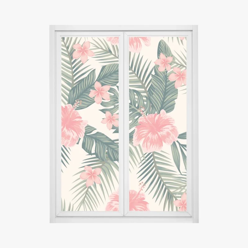 Window decal tropical hibiscus floral pattern