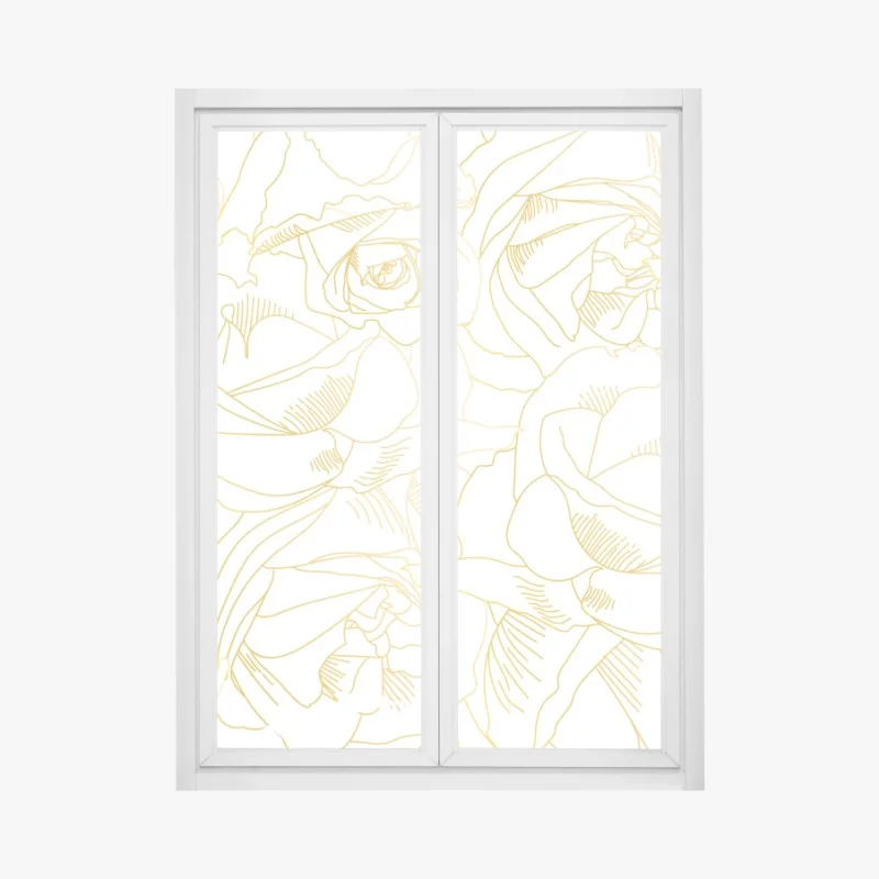 Window decal delicate gold rose line art pattern