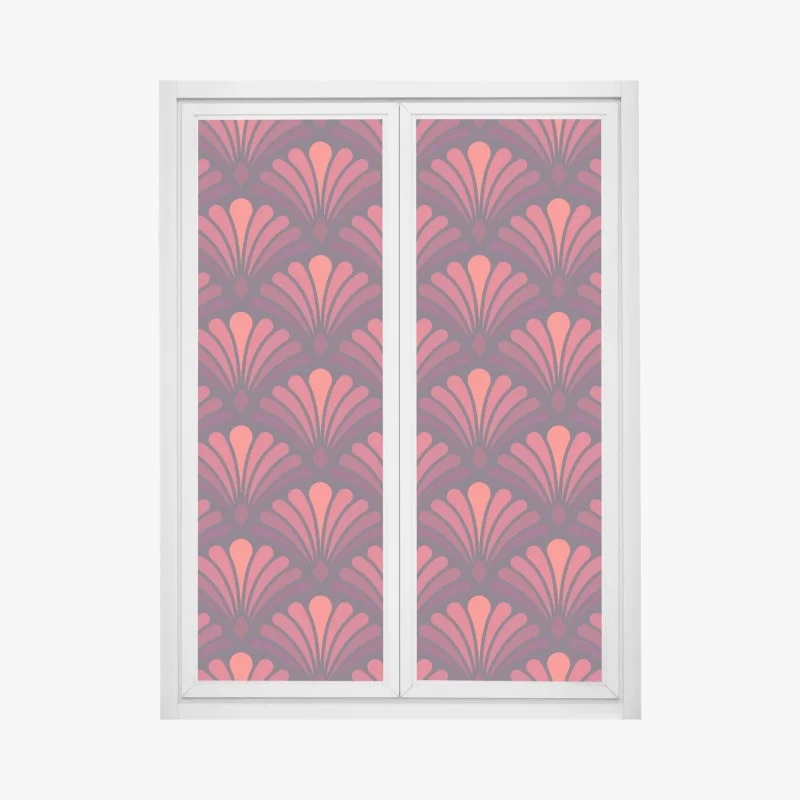 Window decal art deco fan pattern in coral and burgundy