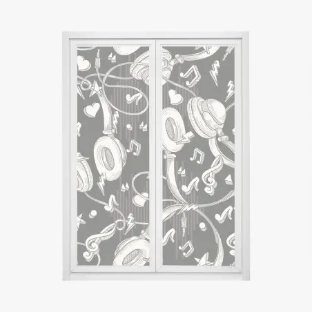 Window decal monochrome headphones and music notes pattern • Wallissimo®