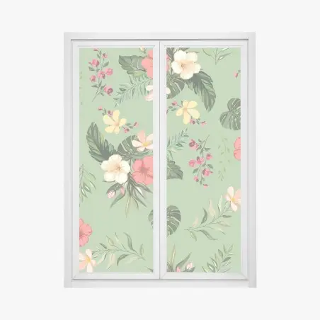 Window decal green tropical hibiscus pattern • Wallissimo®