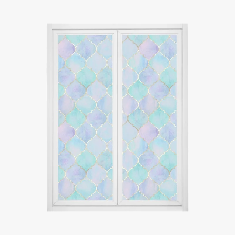 Window decal pastel turquoise moroccan tile pattern