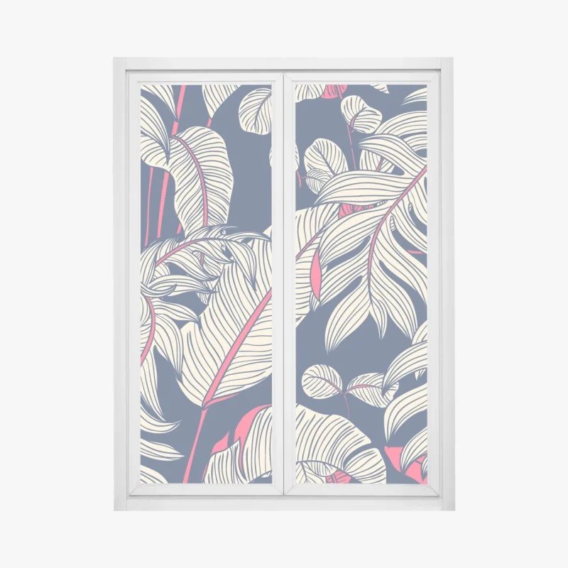 Window decal navy tropical leaves pattern