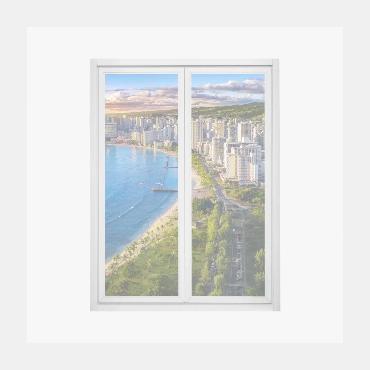 Window decal coastal city skyline at sunset • Wallissimo® Window decal coastal city skyline at sunset • Wallissimo®