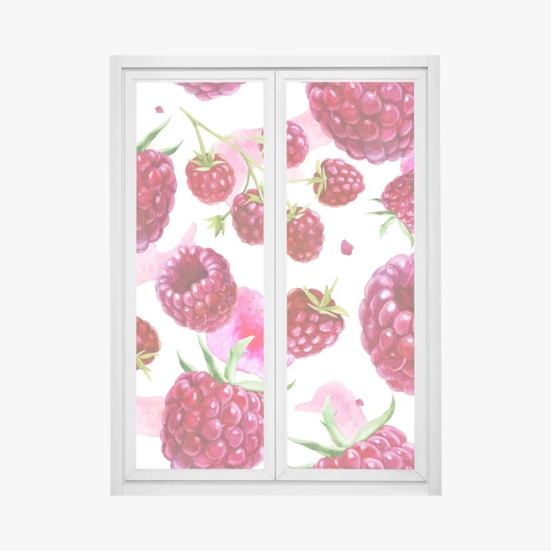 Window decal watercolor raspberry pattern