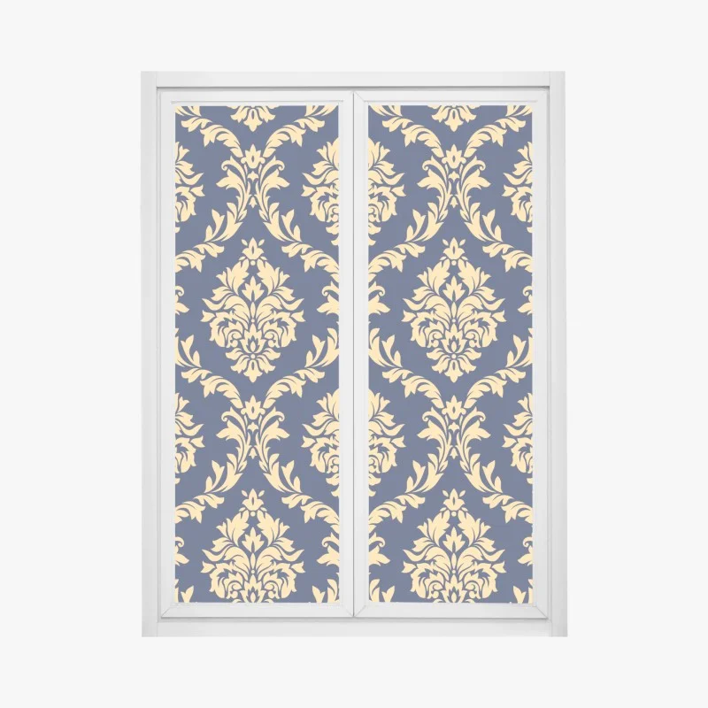 Window decal elegant gold damask pattern on navy background
