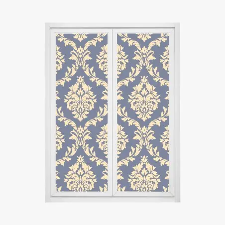 Window decal elegant gold damask pattern on navy background • Wallissimo®