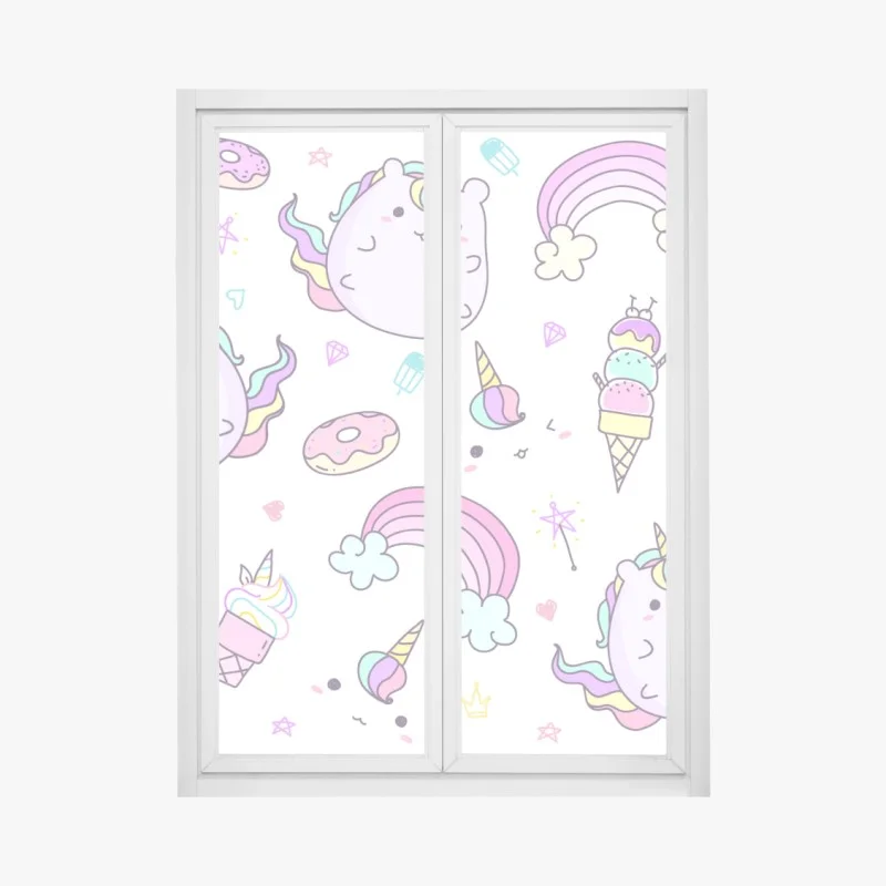 Window decal playful pastel unicorn cat pattern