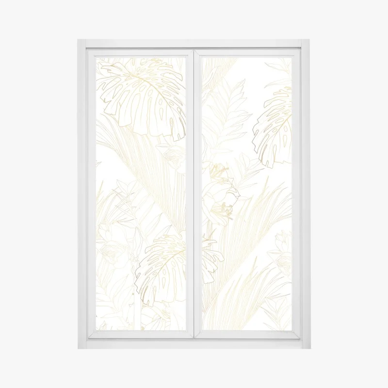 Window decal golden tropical leaves pattern