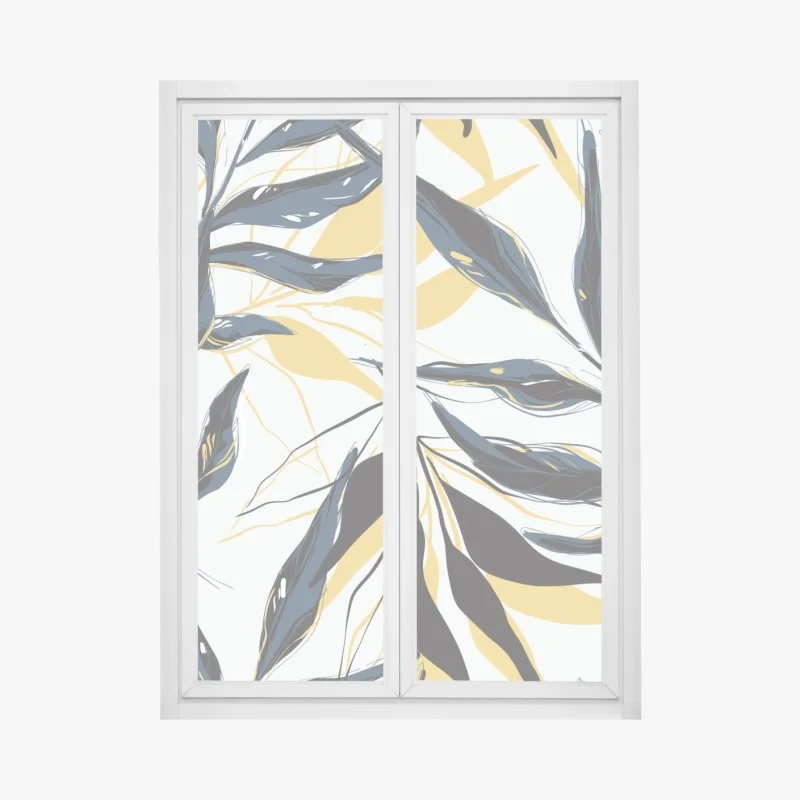 Window decal navy and gold botanical leaf pattern