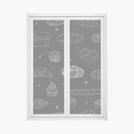 Window decal hand-drawn bakery pattern on dark background • Wallissimo®