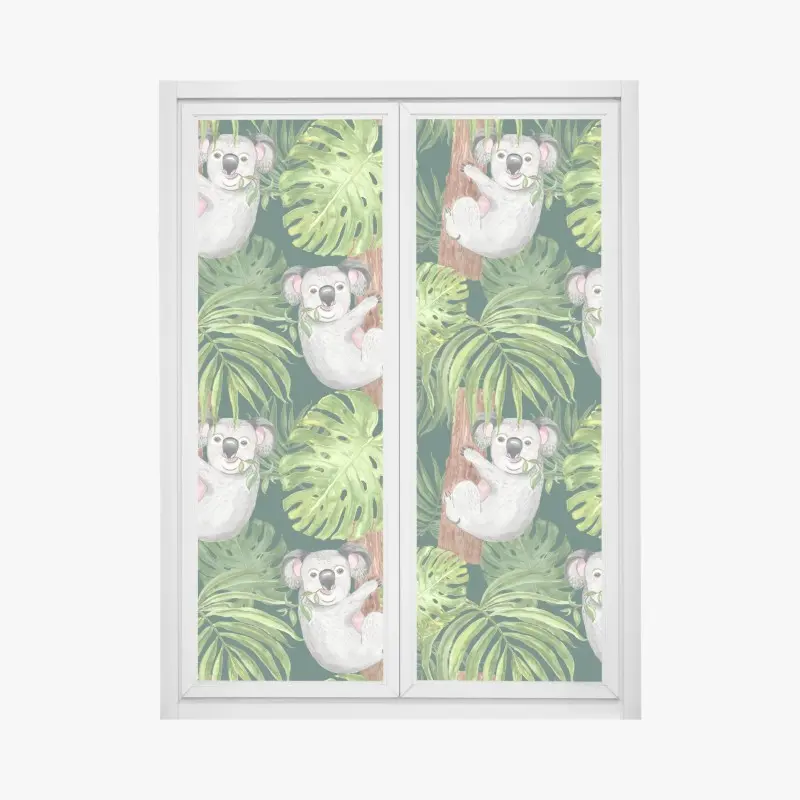 Window decal cute watercolor koala and tropical leaves pattern