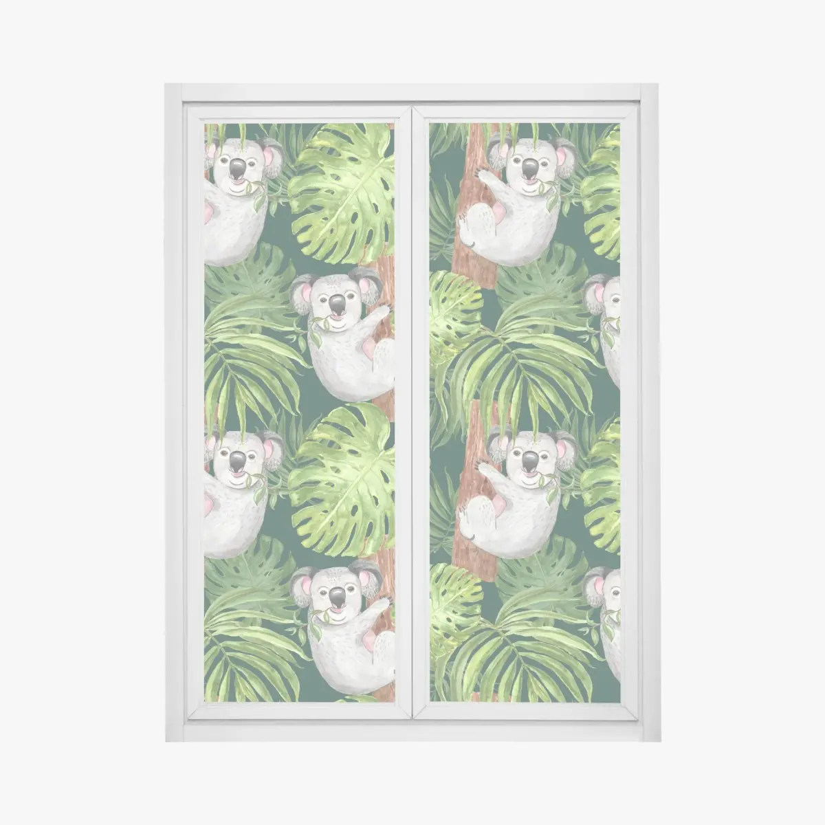 Window decal cute watercolor koala and tropical leaves pattern • Wallissimo® Window decal cute watercolor koala and tropical leaves pattern • Wallissimo®