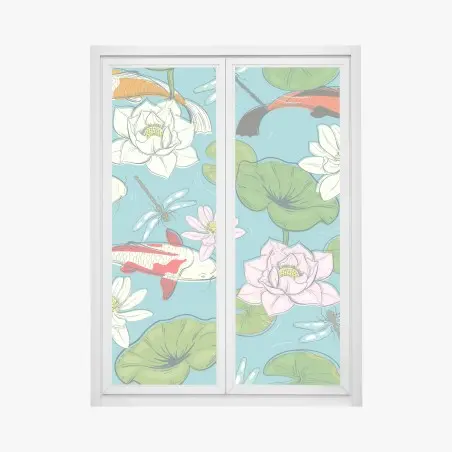 Window decal tranquil koi pond illustration • Wallissimo®