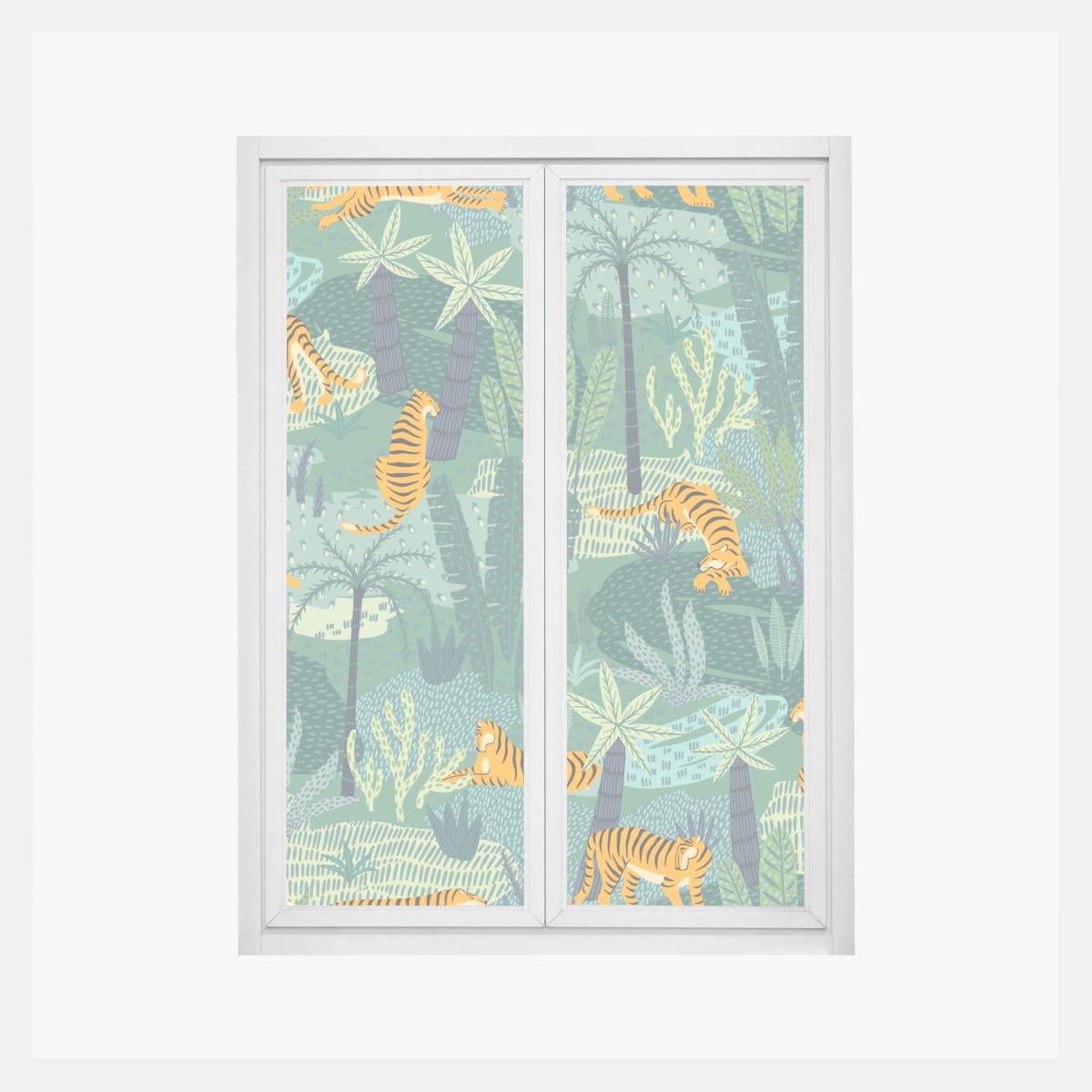 Window decal playful jungle tigers pattern • Wallissimo® Window decal playful jungle tigers pattern • Wallissimo®
