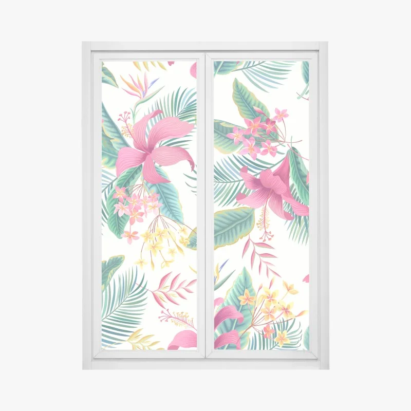 Window decal tropical botanical bloom pattern