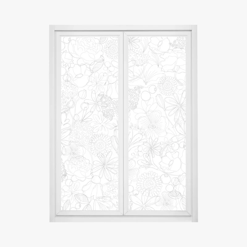 Window decal delicate hand-drawn floral line pattern