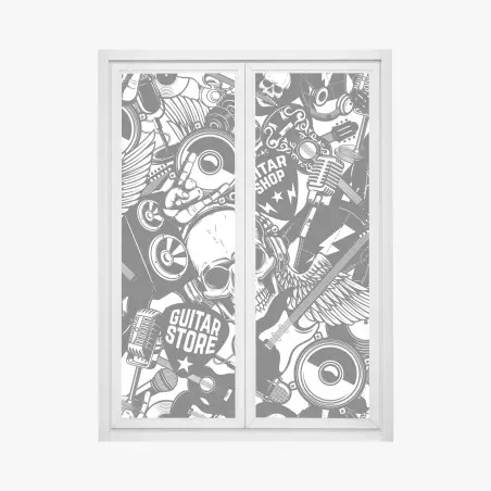 Window decal rock and roll skull music collage • Wallissimo®