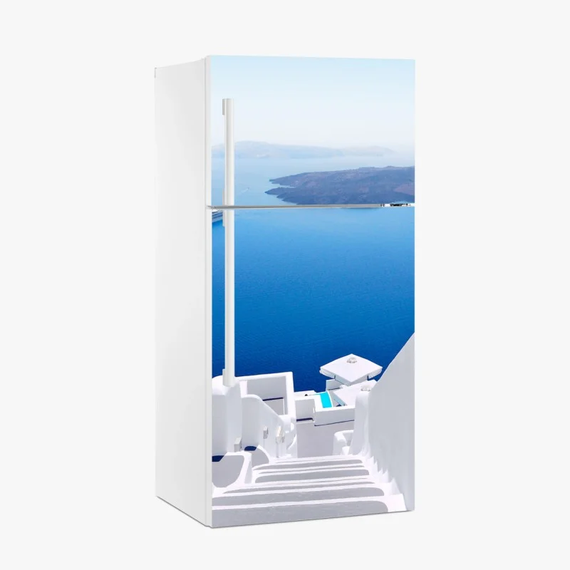 Fridge sticker Santorini white stairs to the sea