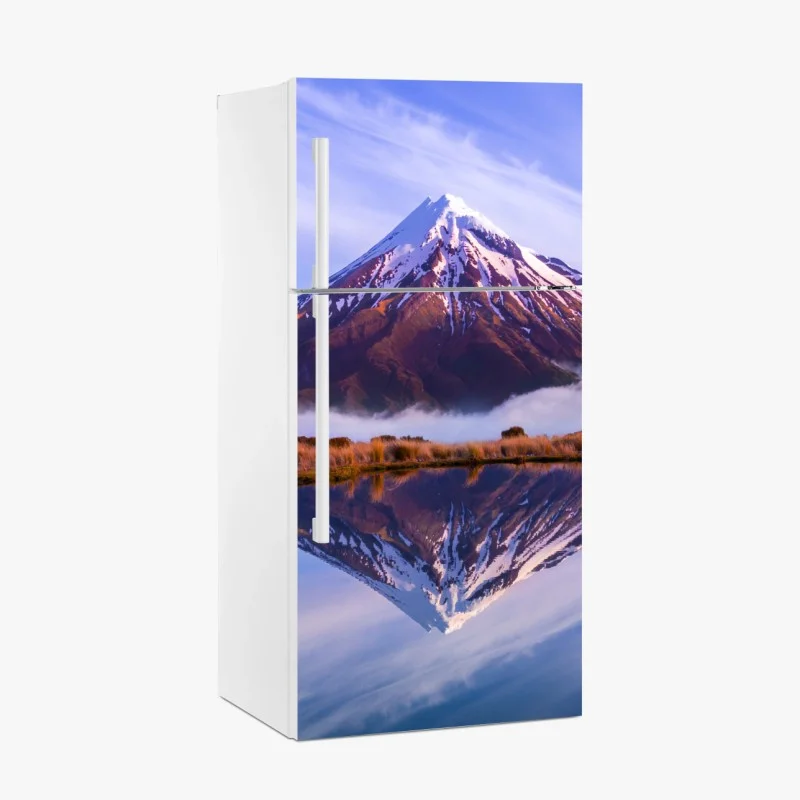 Fridge sticker majestic mountain reflection at sunrise