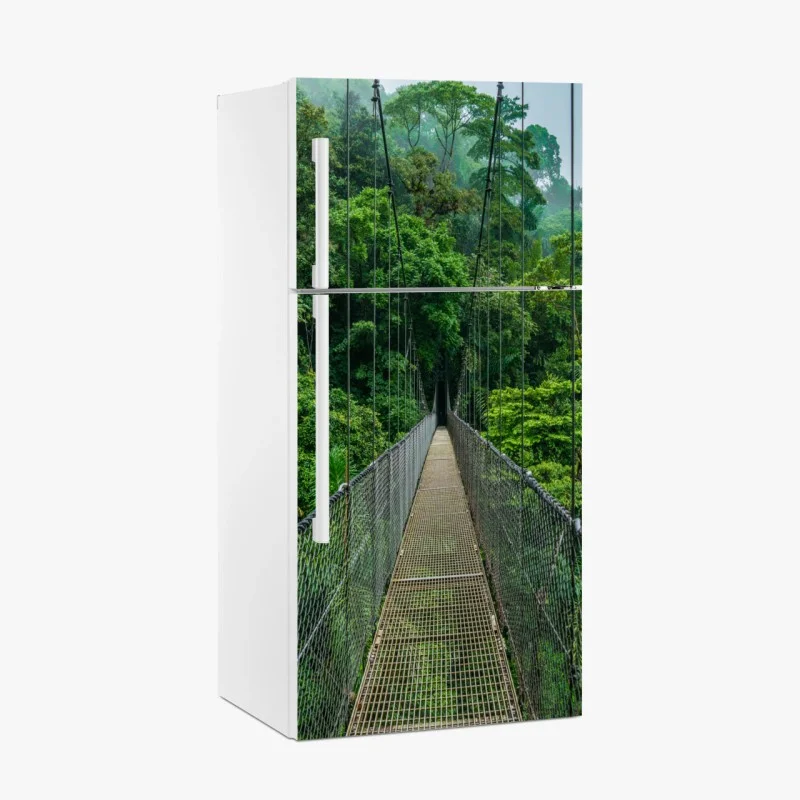 Fridge sticker suspension canopy bridge through lush rainforest
