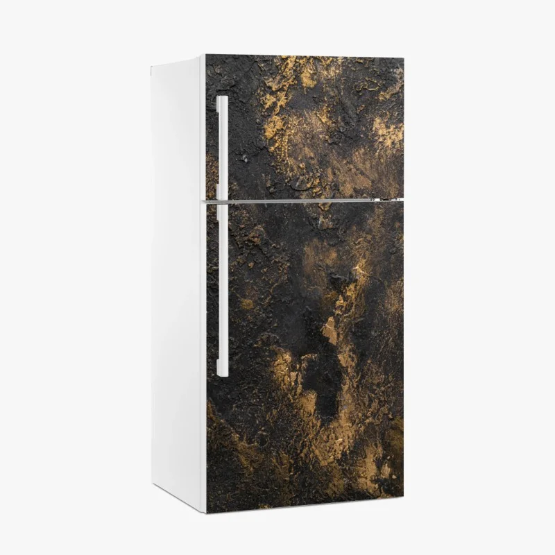 Fridge sticker black and gold textured abstract wall art