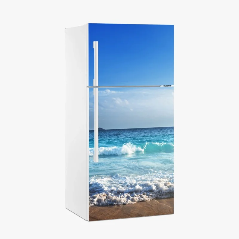 Fridge sticker tropical Seychelles beach at sunset