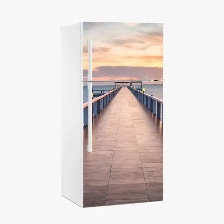 Fridge sticker sunset pier at the harbor • Wallissimo®