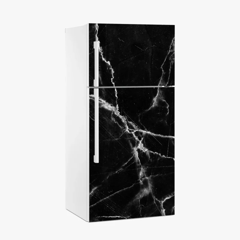 Fridge sticker black marble veined texture
