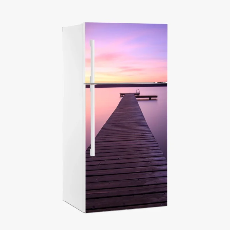 Fridge sticker tranquil pastel sunset over lake pier