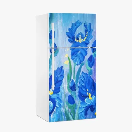 Fridge sticker vibrant blue iris bouquet • Wallissimo®