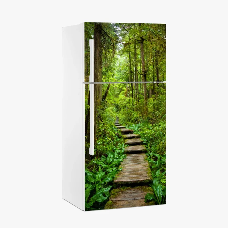 Fridge sticker serene forest boardwalk path