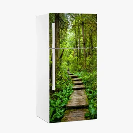Fridge sticker serene forest boardwalk path • Wallissimo®