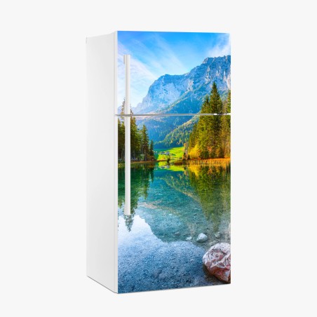 Fridge sticker Hintersee autumn lake reflection at sunset • Wallissimo®